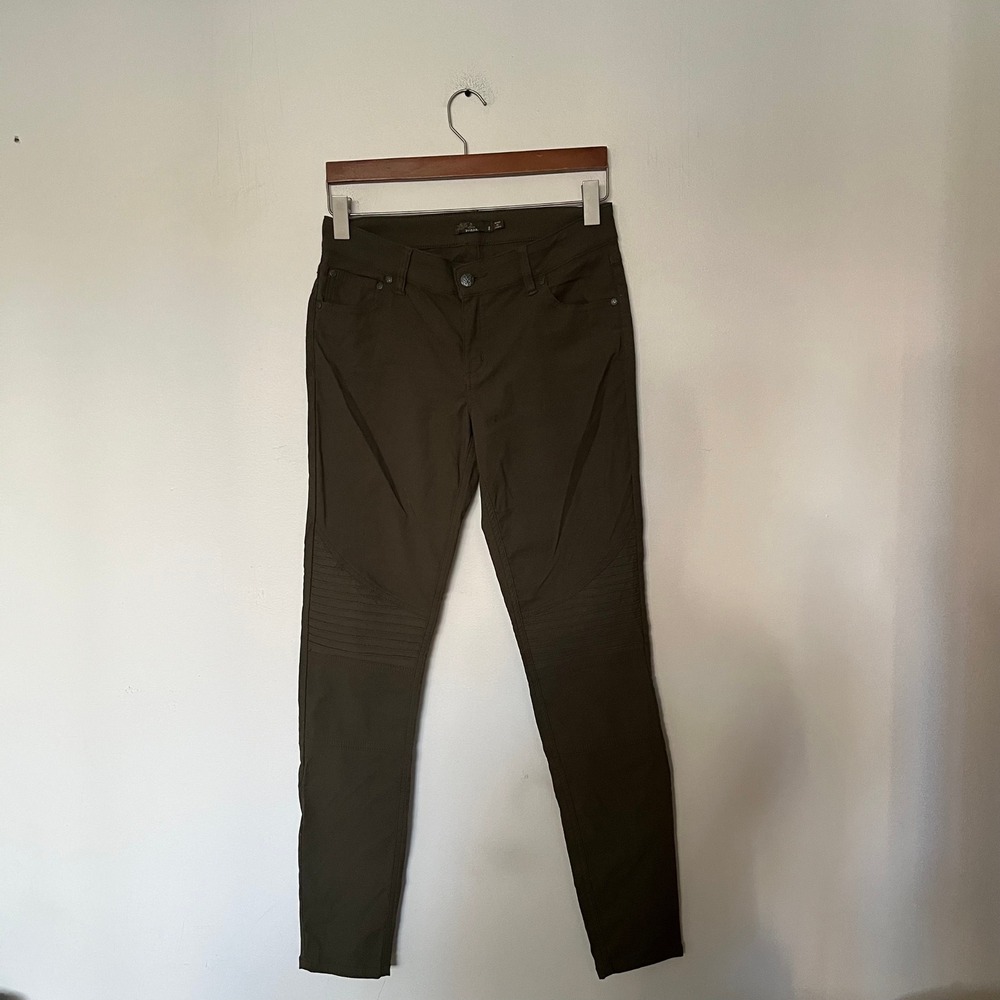 Prana Olive Green Moto Skinny Pants Women Size 8 Ribbed Knee Utility Casual